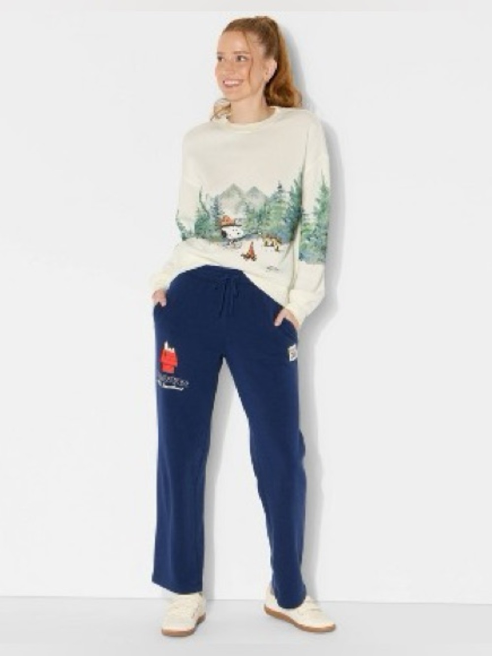 Peanuts 🥜 Cream Scenic Snoopy Crewneck Sweater with Forest Graphic - Picture 3 of 15